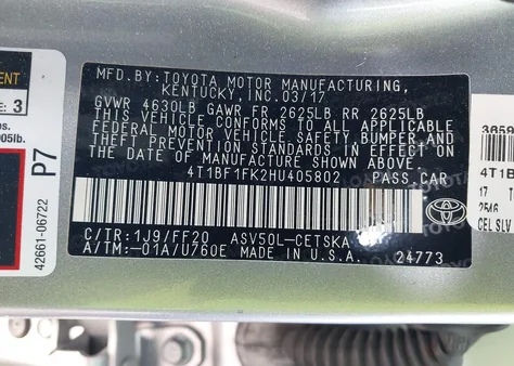 4T1BF1FK2HU405802